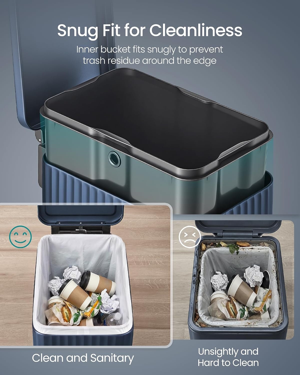image:imageSONGMICS Trash Can 8 Gallon 30 L Stainless Steel with Lid PedalMidnight Blue