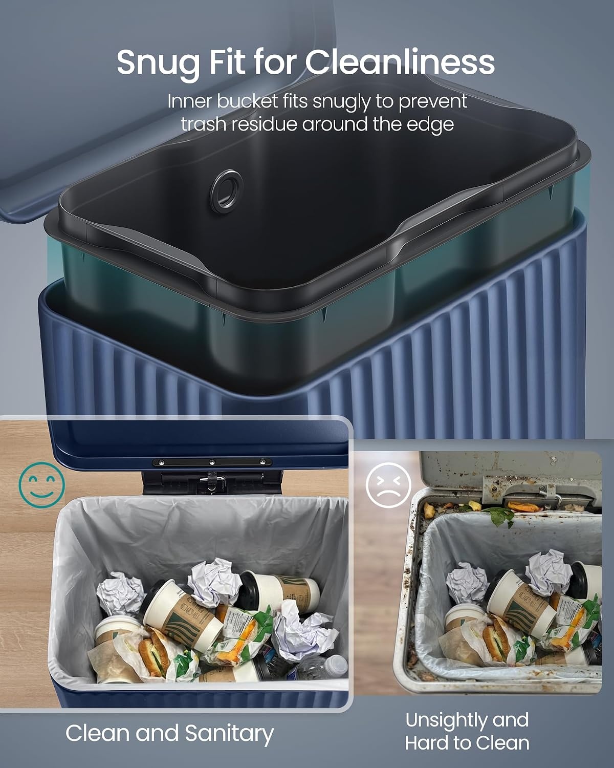 image:imageSONGMICS Trash Can 8 Gallon 30 L Stainless Steel with Lid PedalMidnight Blue