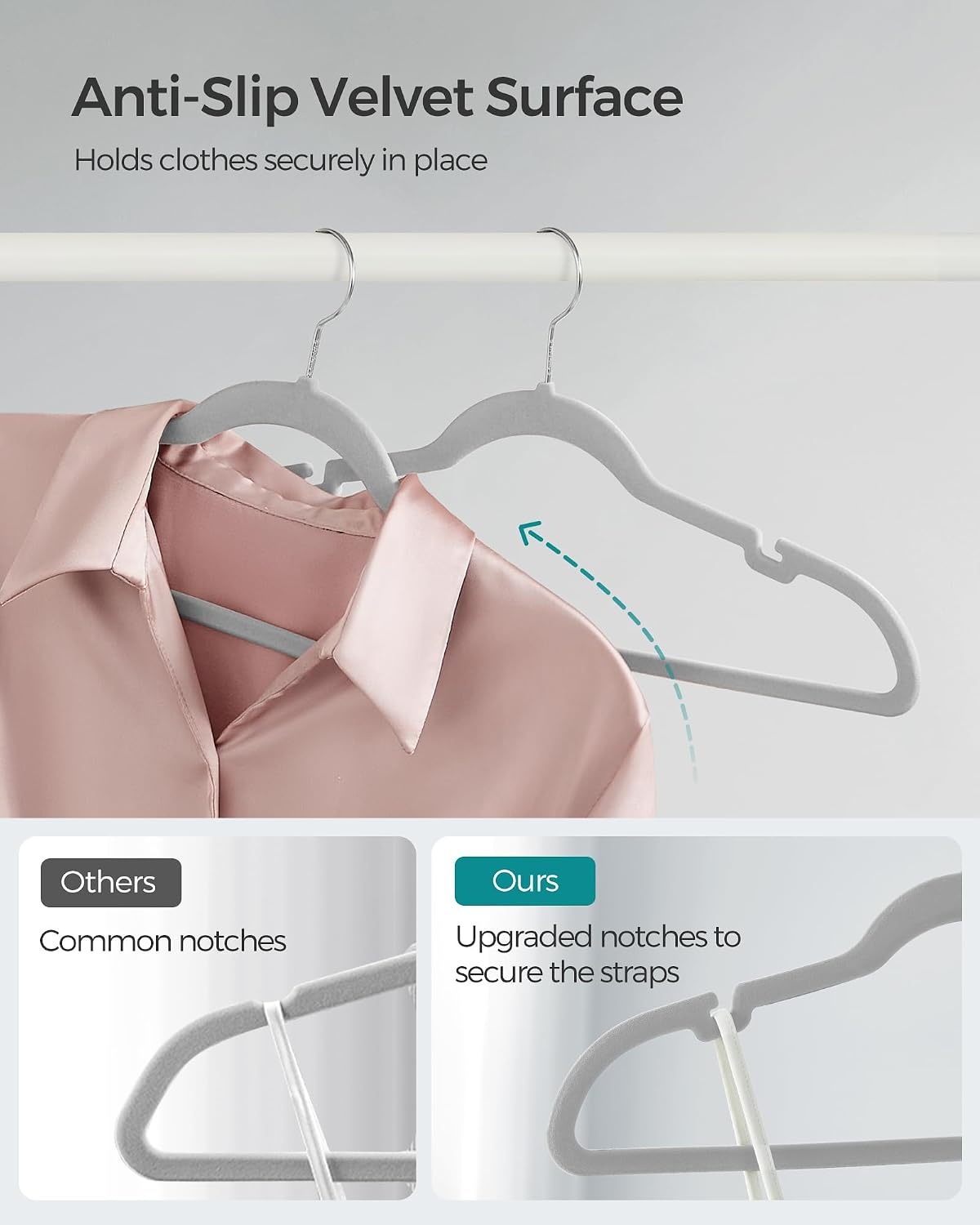 image:imageSONGMICS Velvet Hangers 50 Pack NonSlip Clothes Hangers BlackDove Gray