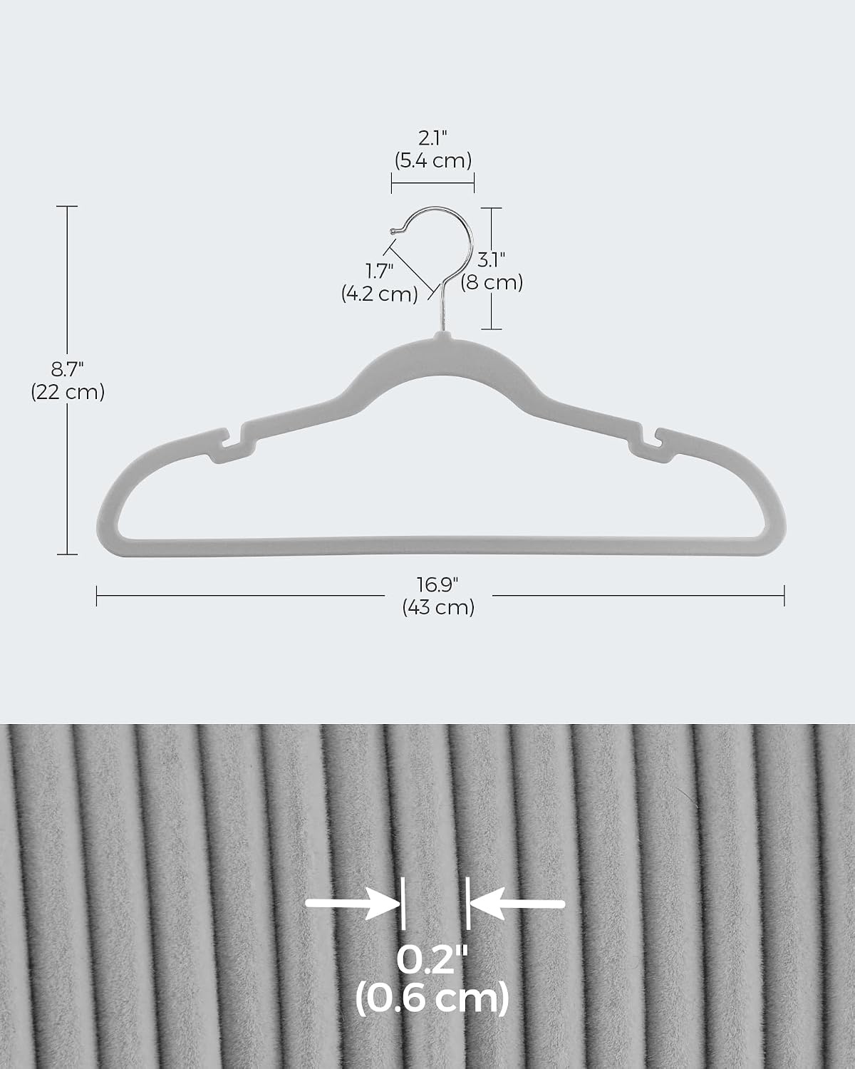 image:imageSONGMICS Velvet Hangers 50 Pack NonSlip Clothes Hangers BlackDove Gray