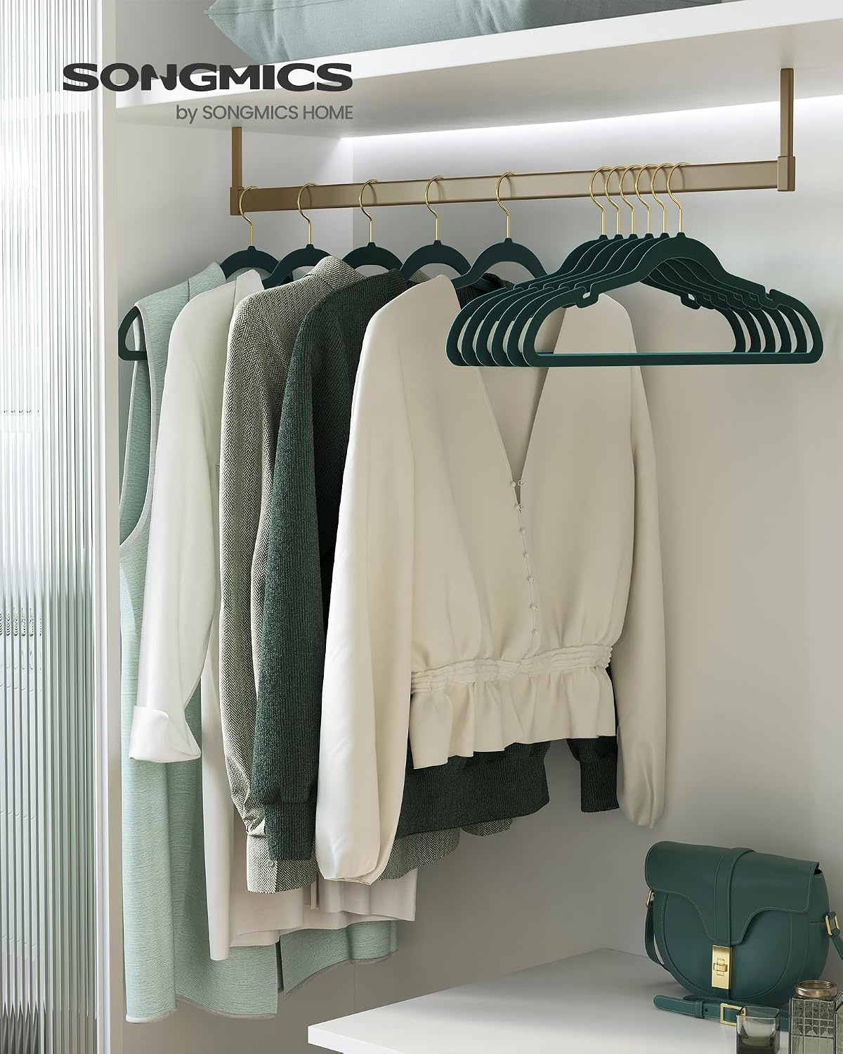 image:imageSONGMICS Velvet Hangers 50 Pack NonSlip Clothes Hangers BlackForest Green