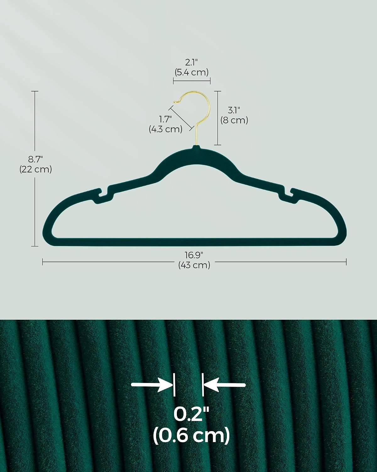 image:imageSONGMICS Velvet Hangers 50 Pack NonSlip Clothes Hangers BlackForest Green