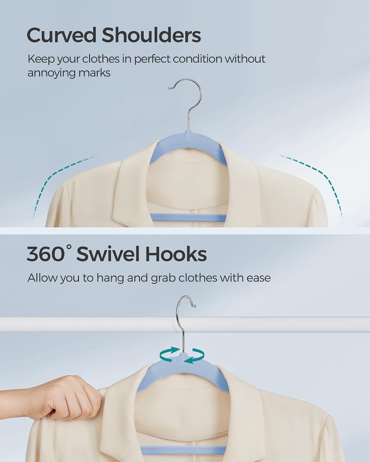 image:imageSONGMICS Velvet Hangers 50 Pack NonSlip Clothes Hangers BlackPale Blue
