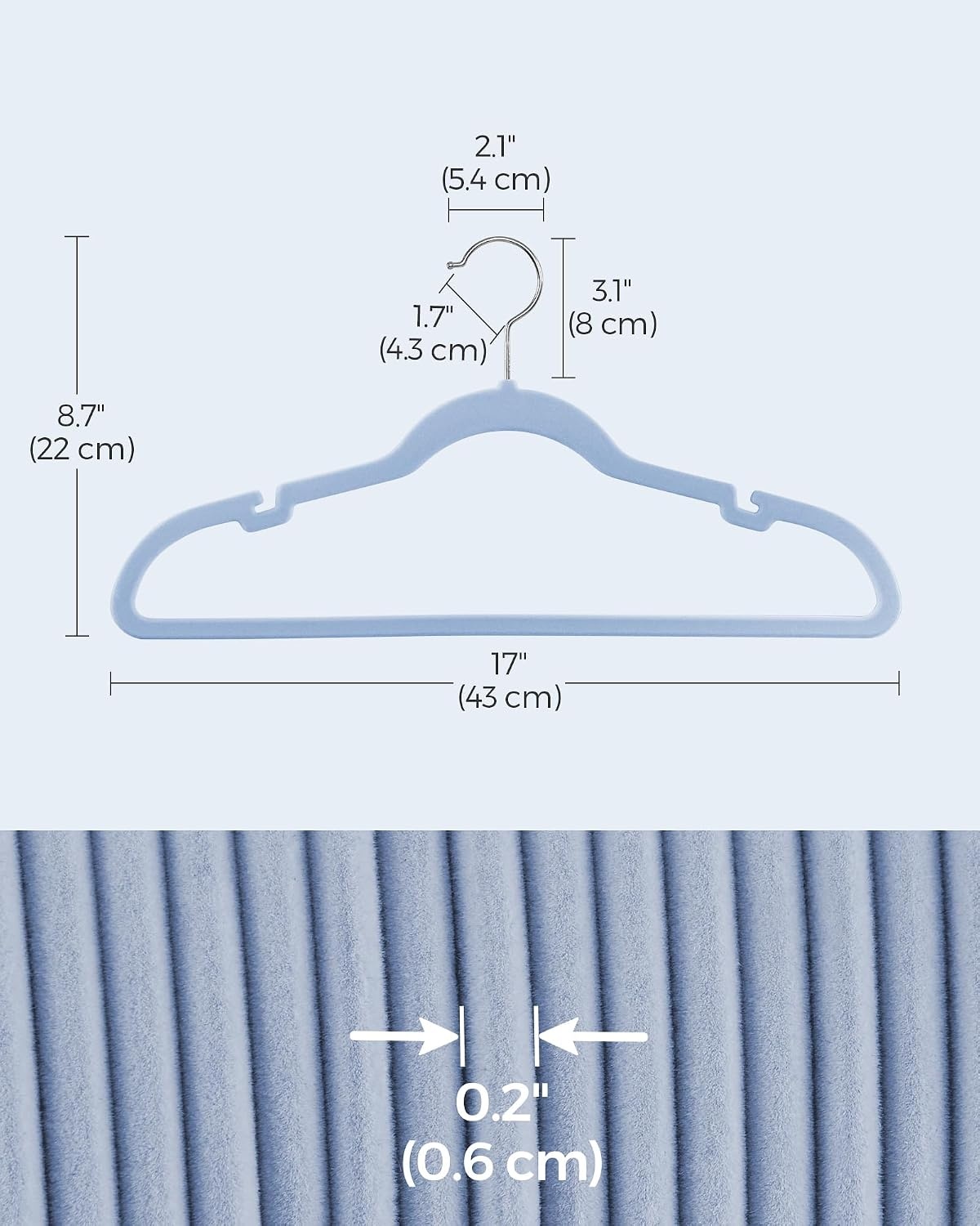 image:imageSONGMICS Velvet Hangers 50 Pack NonSlip Clothes Hangers BlackPale Blue