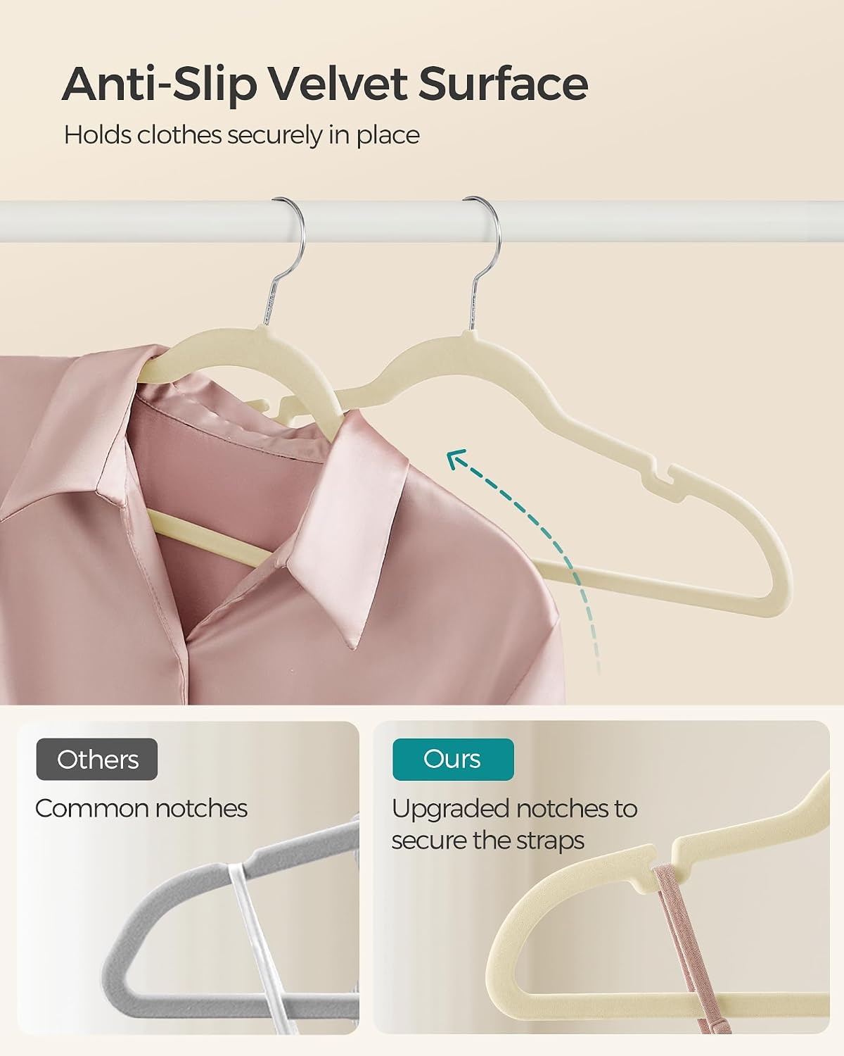 image:imageSONGMICS Velvet Hangers 50 Pack NonSlip Clothes Hangers BlackSurmmer Sand
