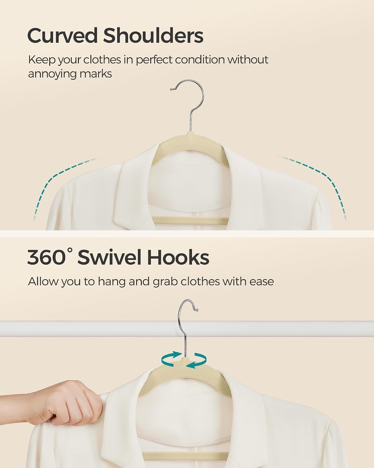 image:imageSONGMICS Velvet Hangers 50 Pack NonSlip Clothes Hangers BlackSurmmer Sand
