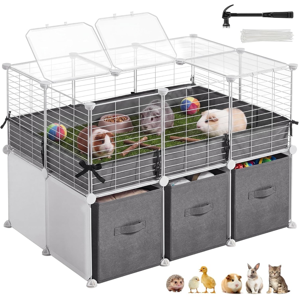 image:imageSONGMICS Guinea Pig Cage 2Tier with 3 Storage BoxesPearl White