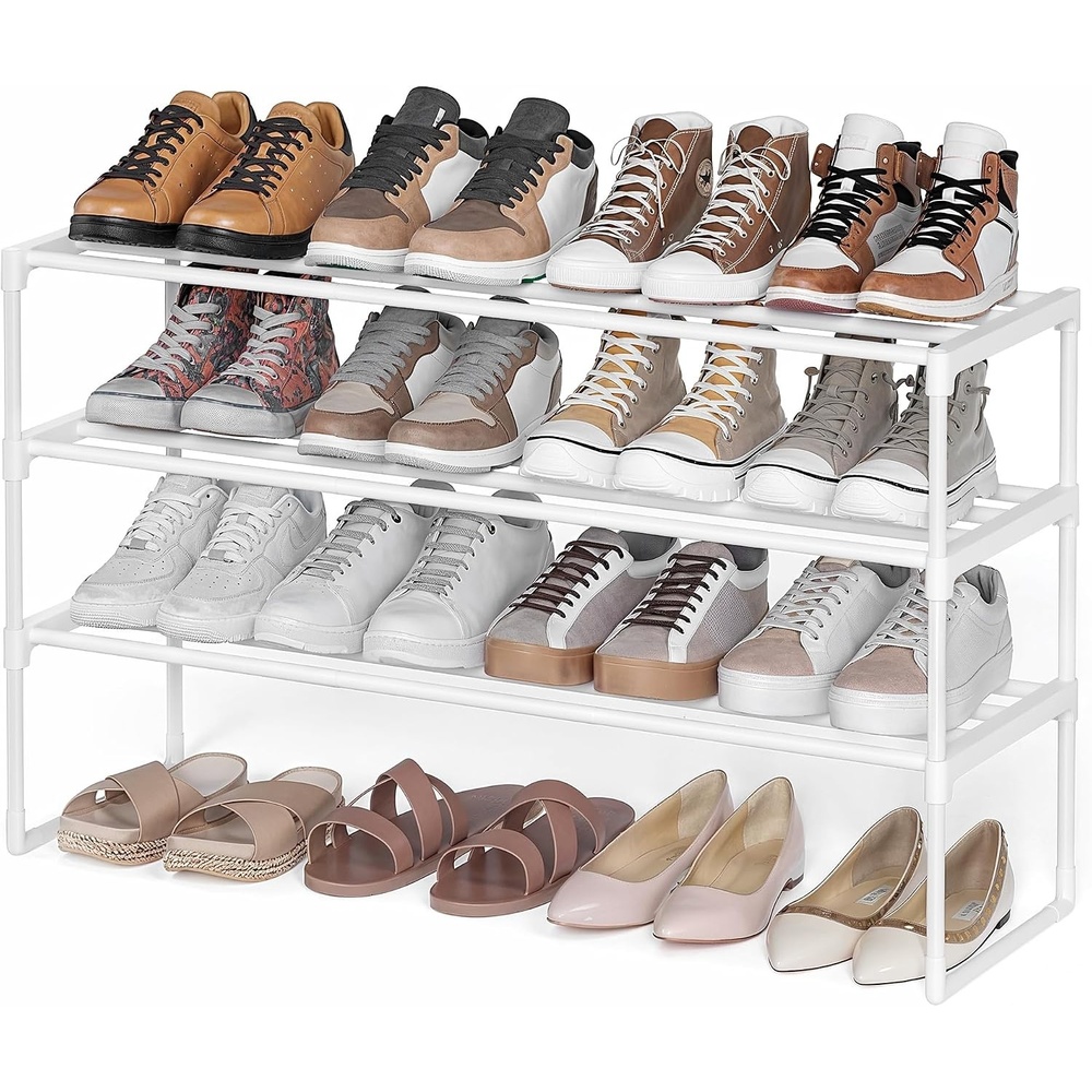 image:imageSONGMICS HOME Shoe Storage Organizer Metal Shoe Rack for Entryway Living Room Garage 12 x 364 x 356 Inches BlackWhite