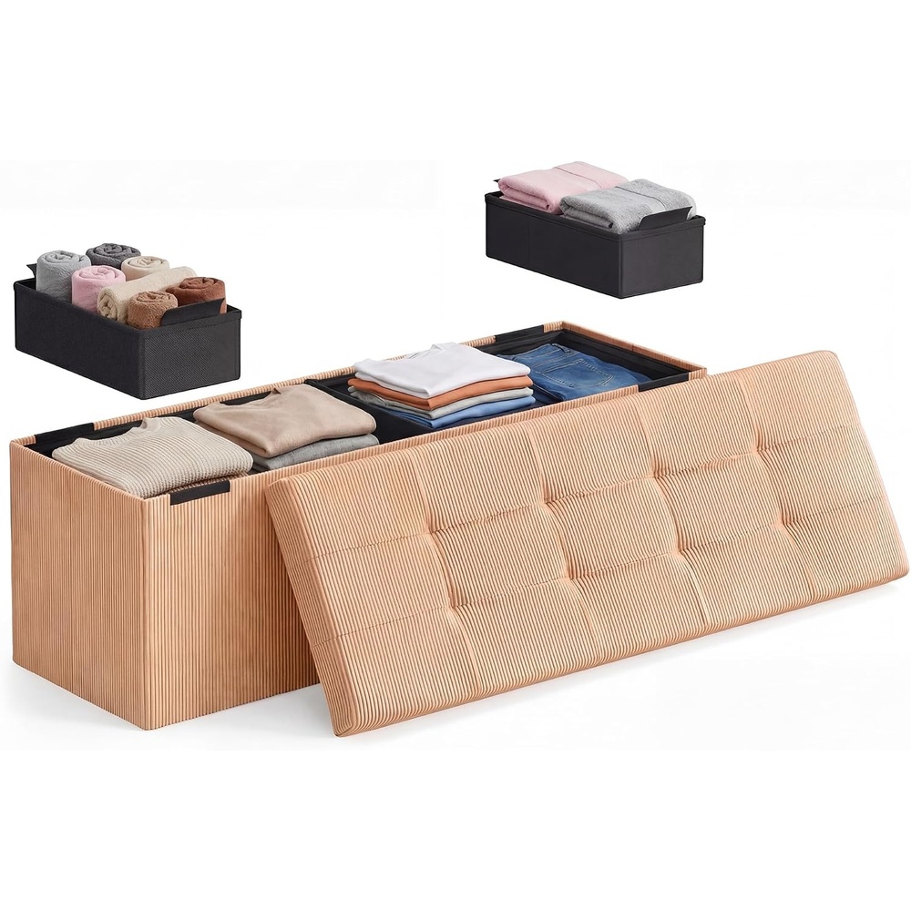 image:imageSONGMICS HOME Storage Ottoman 35 Gallons End of Bench 152 x 432 x 152 Inches for Entryway Living Room Light GrayLight Orange
