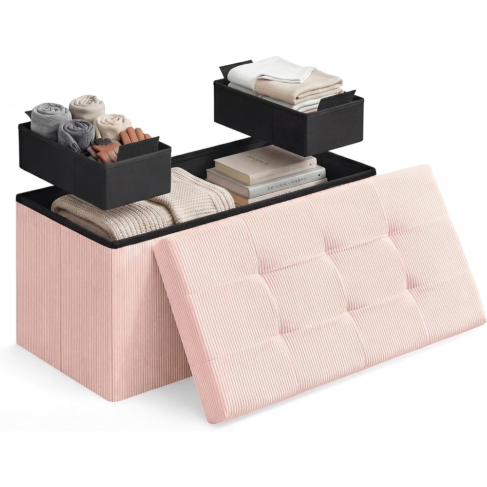 image:imageSONGMICS HOME Storage Ottoman 35 Gallons End of Bench 152 x 432 x 152 Inches for Entryway Living Room Light GrayLight Pink