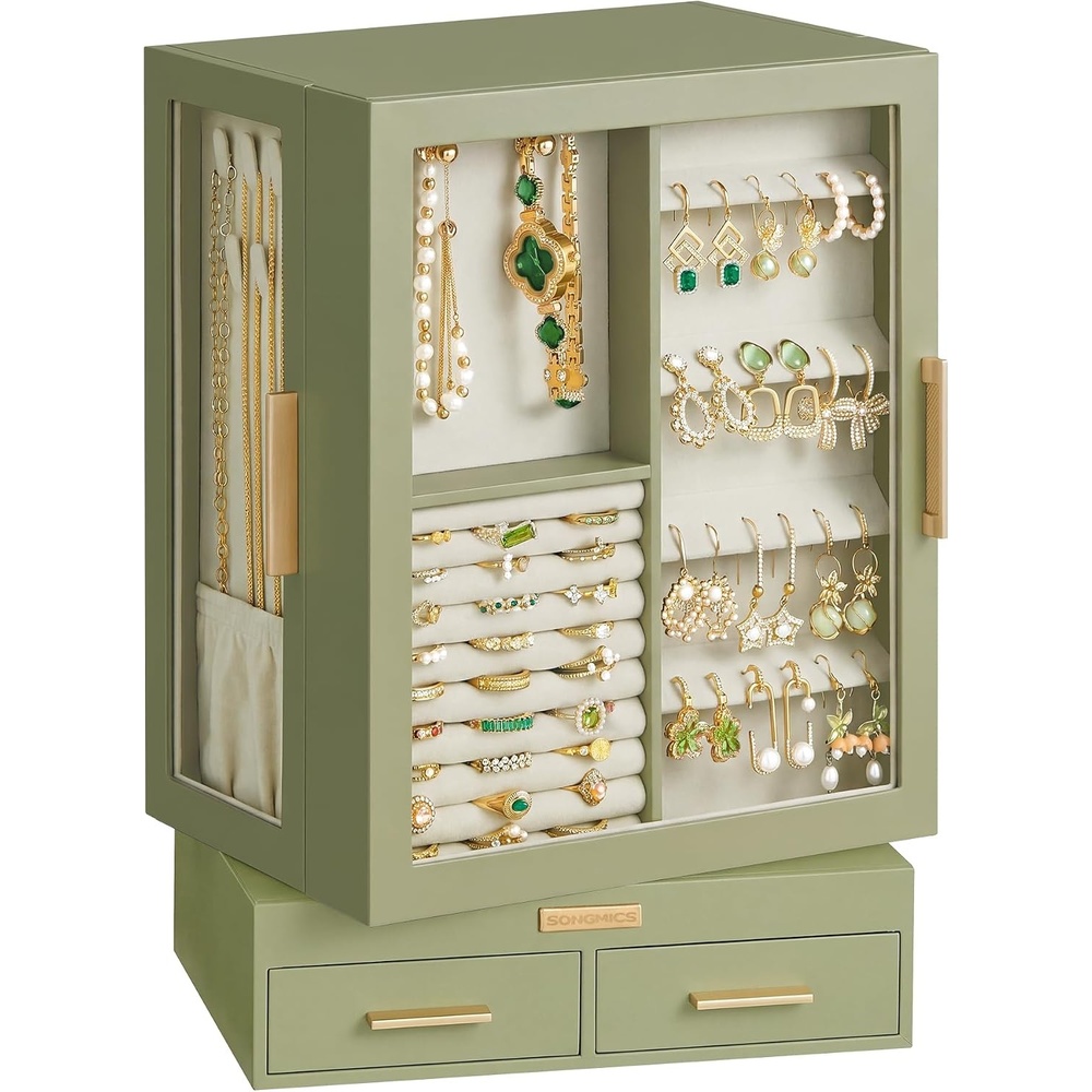 image:imageSONGMICS Jewelry Box 360 Rotating Jewelry Organizer Glass Door 5Tier