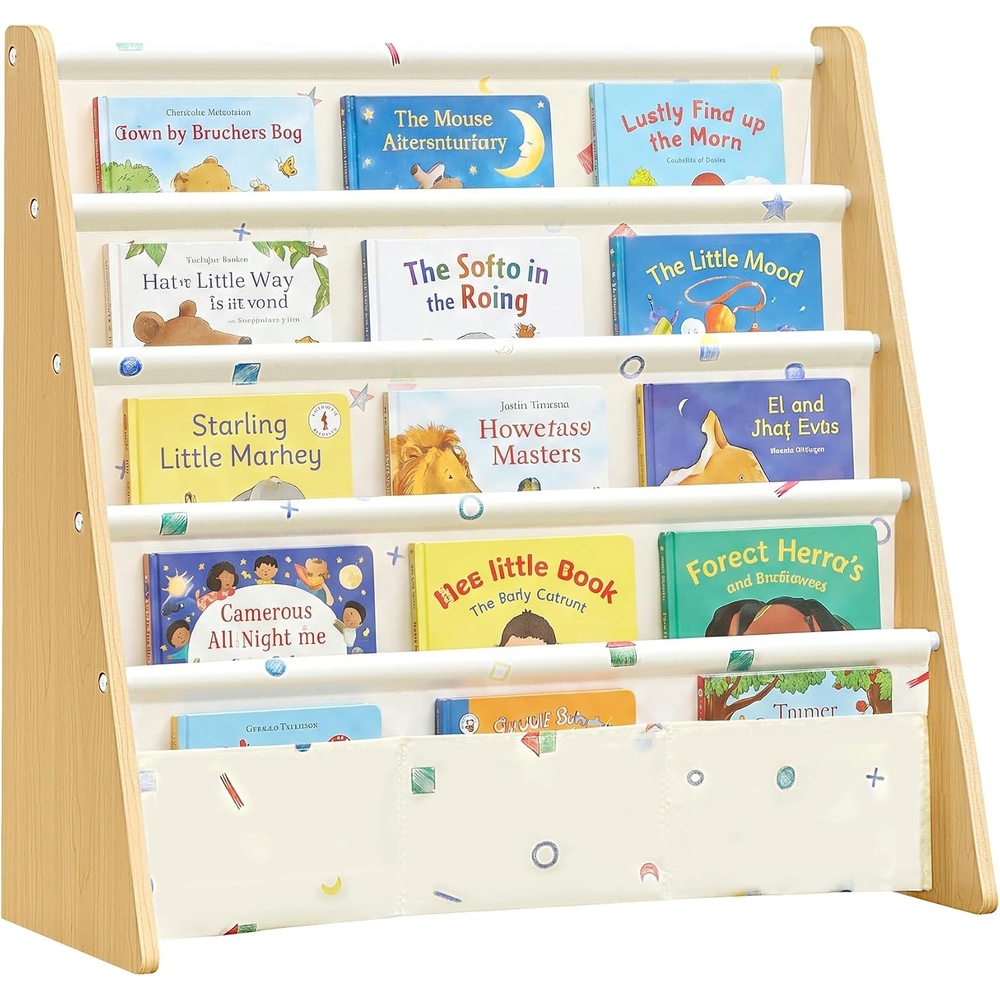 image:imageSONGMICS Kids Bookshelf 4Tier Sling Bookcase 246 x 98 x 236 InchBeech Beige