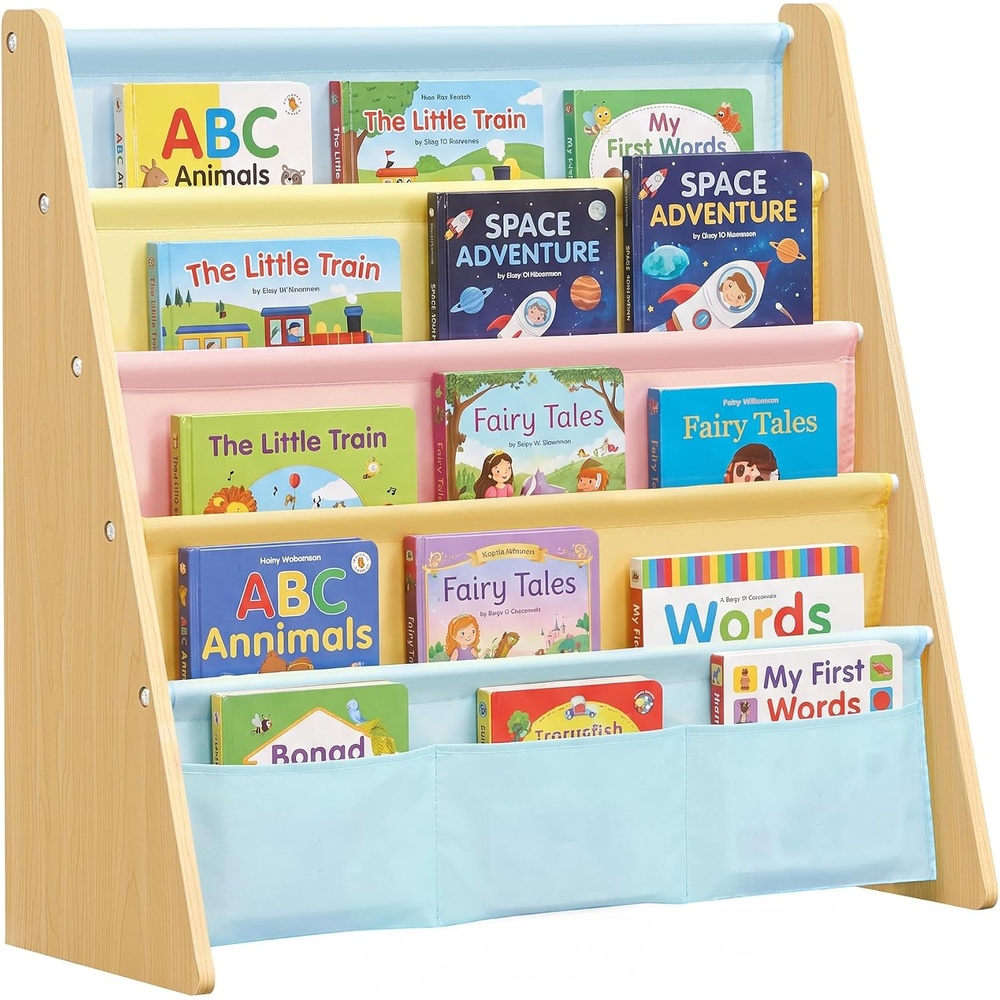 image:imageSONGMICS Kids Bookshelf 4Tier Sling Bookcase 246 x 98 x 236 InchBeech Multicolor