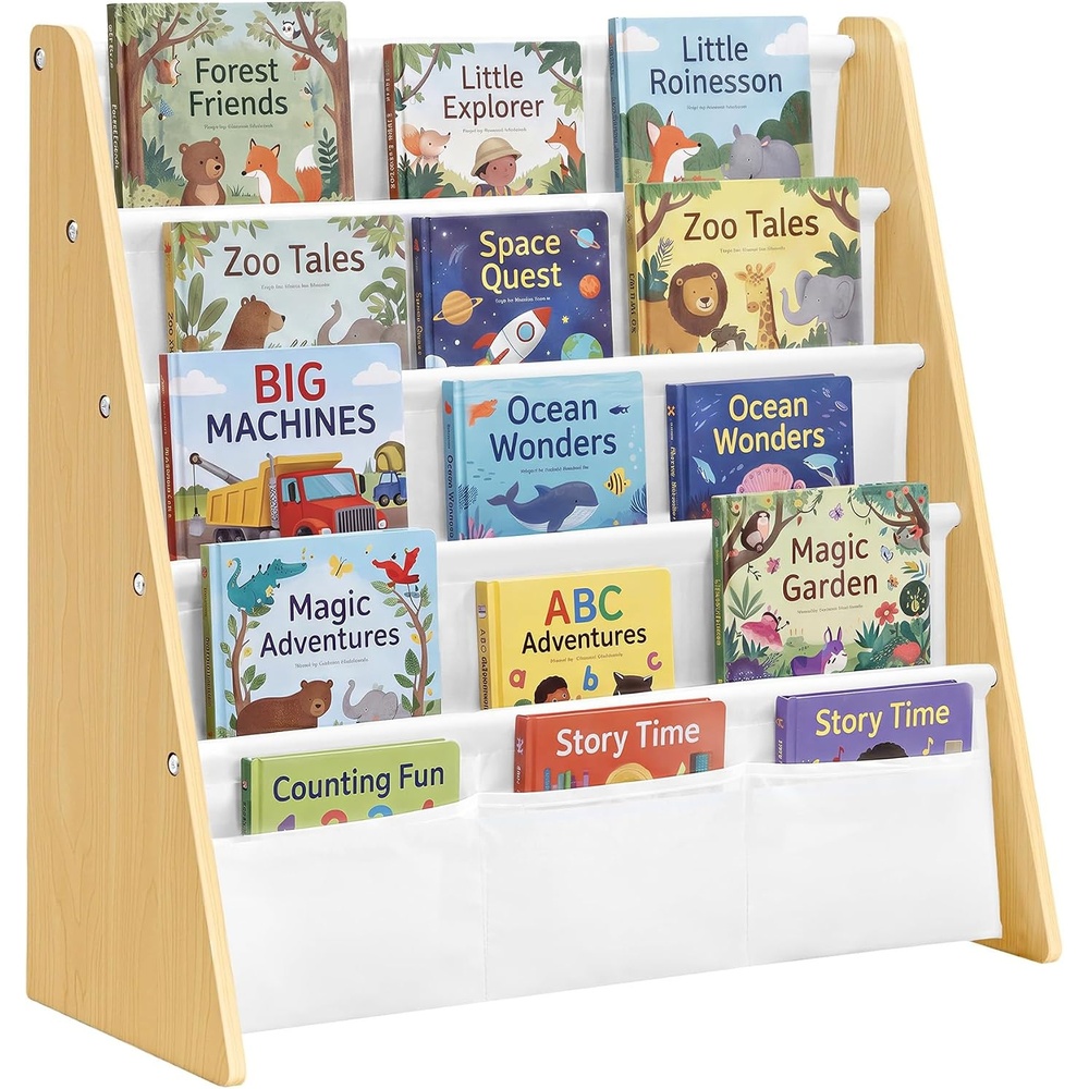 image:imageSONGMICS Kids Bookshelf 4Tier Sling Bookcase 246 x 98 x 236 InchBeech White