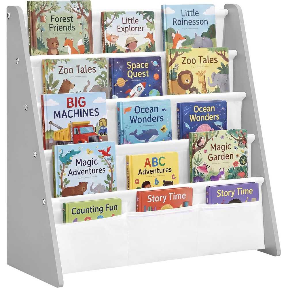 image:imageSONGMICS Kids Bookshelf 4Tier Sling Bookcase 246 x 98 x 236 InchDove Gray White