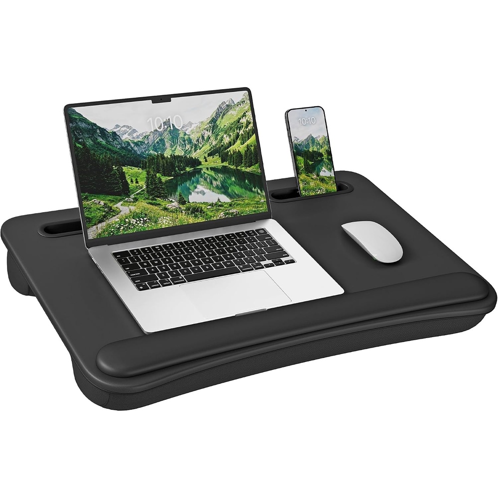 image:imageSONGMICS Laptop Lap Desk with Cushion Black PVC Leather Fits 156 LaptopBlack