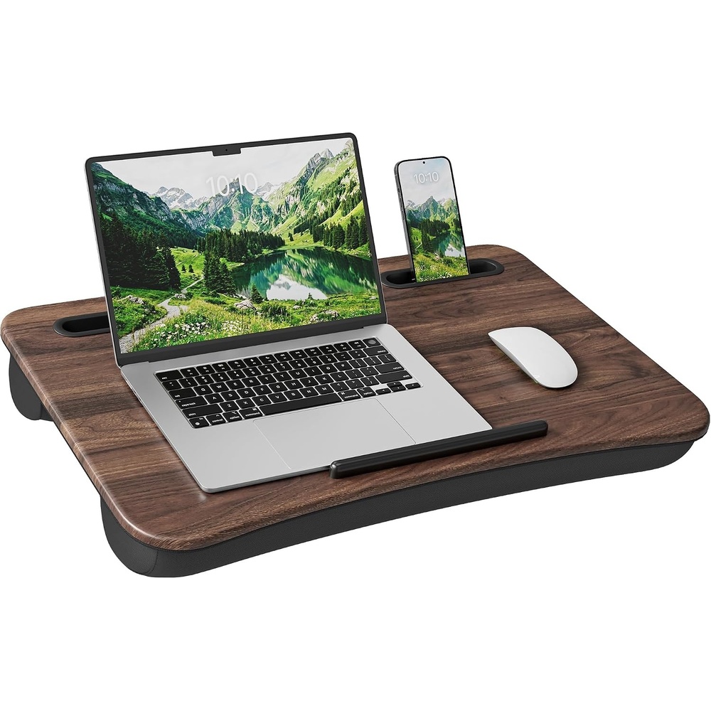 image:imageSONGMICS Laptop Lap Desk with Cushion Black PVC Leather Fits 156 LaptopCarbon Fiber Black