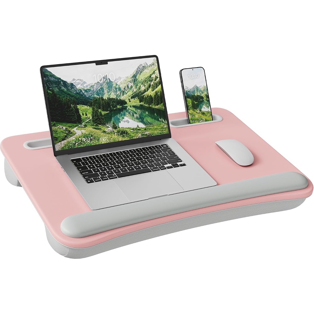 image:imageSONGMICS Laptop Lap Desk with Cushion Black PVC Leather Fits 156 LaptopFruit Pink