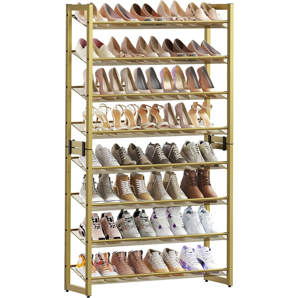 image:imageSONGMICS Metal Shoe Rack 10Tier Shoe Organizer Holds 5060 PairsPale Gold