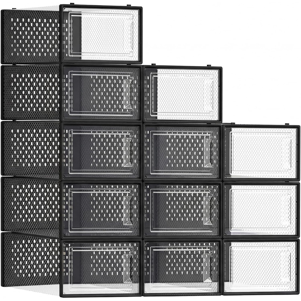 image:imageSONGMICS Shoe Boxes Clear Plastic Sneaker Box Pack of 15Transparent Black
