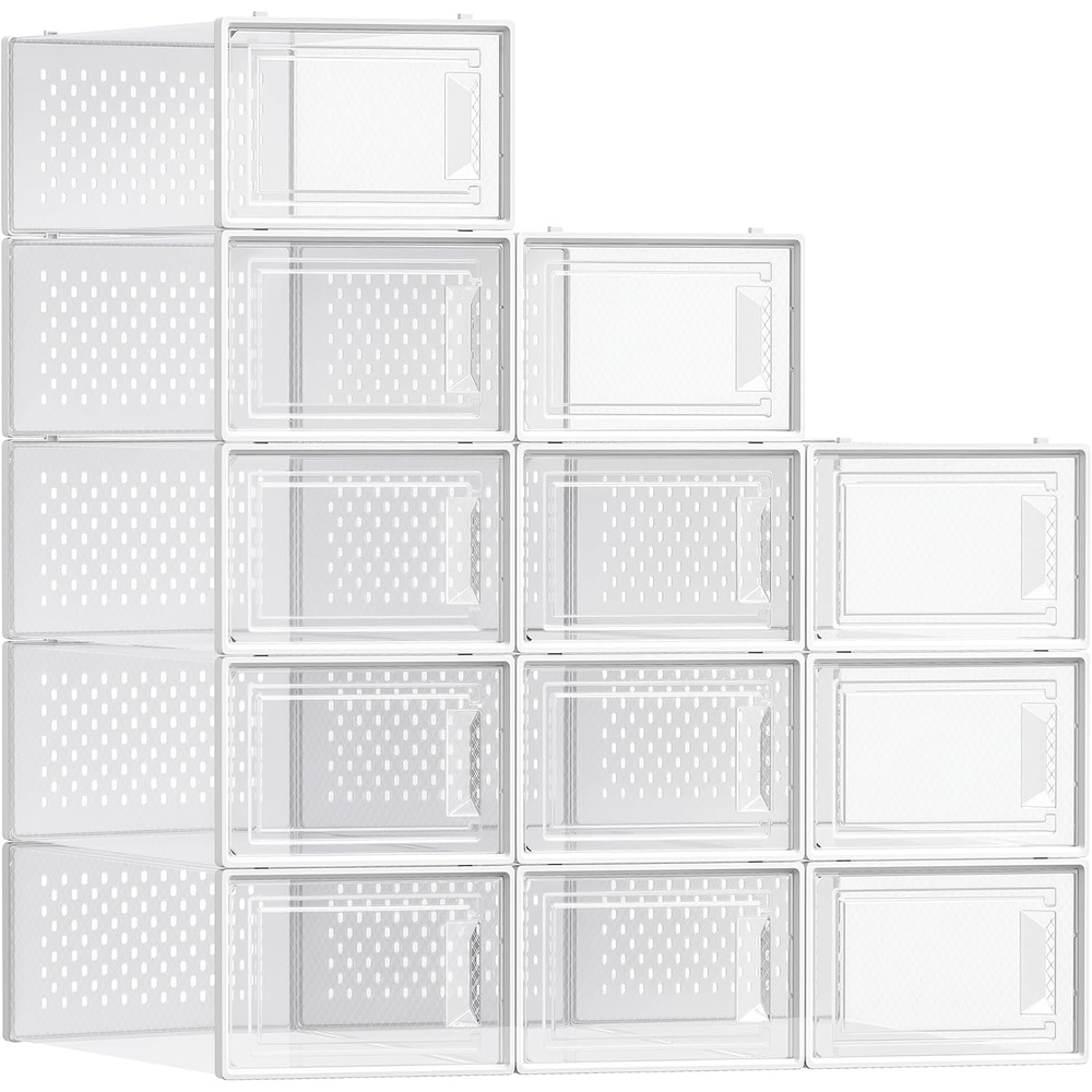 image:imageSONGMICS Shoe Boxes Clear Plastic Sneaker Box Pack of 15Transparent White