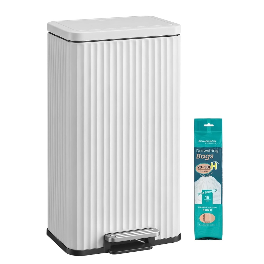 image:imageSONGMICS Trash Can 8 Gallon 30 L Stainless Steel with Lid PedalCloud White
