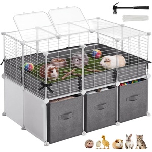 SONGMICS Guinea Pig Cage, 2-Tier with 3 Storage Boxes(Pearl White)