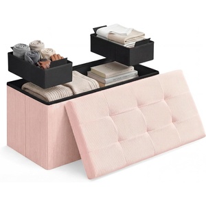 SONGMICS HOME Storage Ottoman, 35 Gallons End of Bench, 15.2 x 43.2 x 15.2 Inches, for Entryway, Living Room, Light Gray(Light Pink)