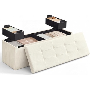 SONGMICS HOME Storage Ottoman, 35 Gallons End of Bench, 15.2 x 43.2 x 15.2 Inches, for Entryway, Living Room, Light Gray(Light White)