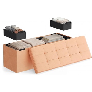 SONGMICS HOME Storage Ottoman, 35 Gallons End of Bench, 15.2 x 43.2 x 15.2 Inches, for Entryway, Living Room, Light Gray(Orange)