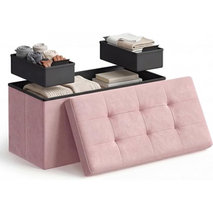 SONGMICS HOME Storage Ottoman, 35 Gallons End of Bench, 15.2 x 43.2 x 15.2 Inches, for Entryway, Living Room, Light Gray(Pink)