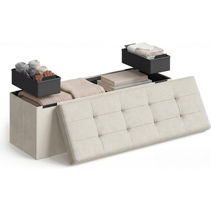 SONGMICS HOME Storage Ottoman, 35 Gallons End of Bench, 15.2 x 43.2 x 15.2 Inches, for Entryway, Living Room, Light Gray(White)