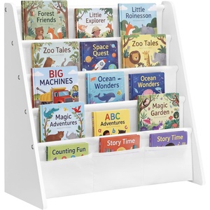 SONGMICS Kids Bookshelf, 4-Tier Sling Bookcase, 24.6 x 9.8 x 23.6 Inch(Cloud White + White)