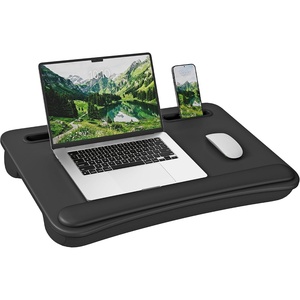 SONGMICS Laptop Lap Desk with Cushion, Black PVC Leather, Fits 15.6″ Laptop(Black)
