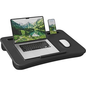 SONGMICS Laptop Lap Desk with Cushion, Black PVC Leather, Fits 15.6″ Laptop(Natural Walnut)