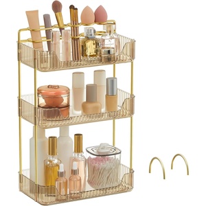 SONGMICS Makeup Organizer, Cosmetic Display Case with 2 Drawers(Champagne Gold)