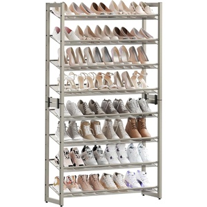 SONGMICS Metal Shoe Rack, 10-Tier Shoe Organizer, Holds 50-60 Pairs(Cappuccino Beige)
