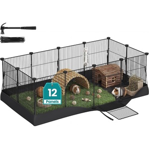 SONGMICS Pet Playpen, 2-Tier Steel Pen with Roof(Black)