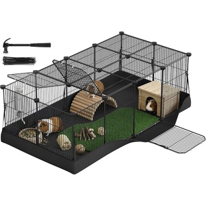 SONGMICS Pet Playpen, 2-Tier Steel Pen with Roof(Ink Black)