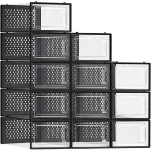 SONGMICS Shoe Boxes, Clear Plastic Sneaker Box, Pack of 15(Transparent + Black)