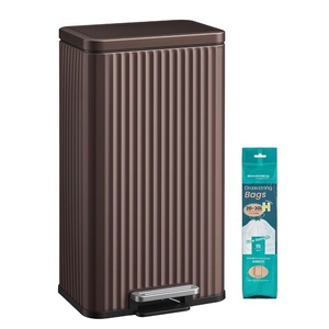 SONGMICS Trash Can, 8 Gallon (30 L), Stainless Steel, with Lid, Pedal(Brown)