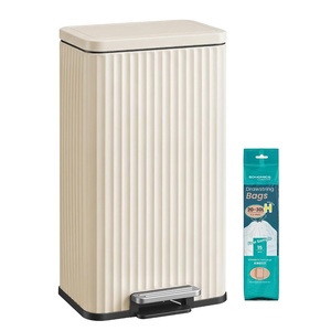 SONGMICS Trash Can, 8 Gallon (30 L), Stainless Steel, with Lid, Pedal(Cream White)