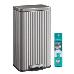 SONGMICS Trash Can, 8 Gallon (30 L), Stainless Steel, with Lid, Pedal(Metallic Silver)