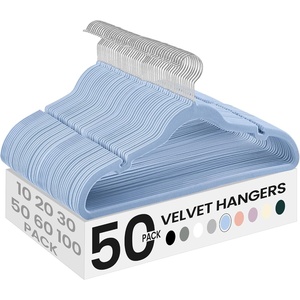 SONGMICS Velvet Hangers 50 Pack, Non-Slip Clothes Hangers, Black(Pale Blue)