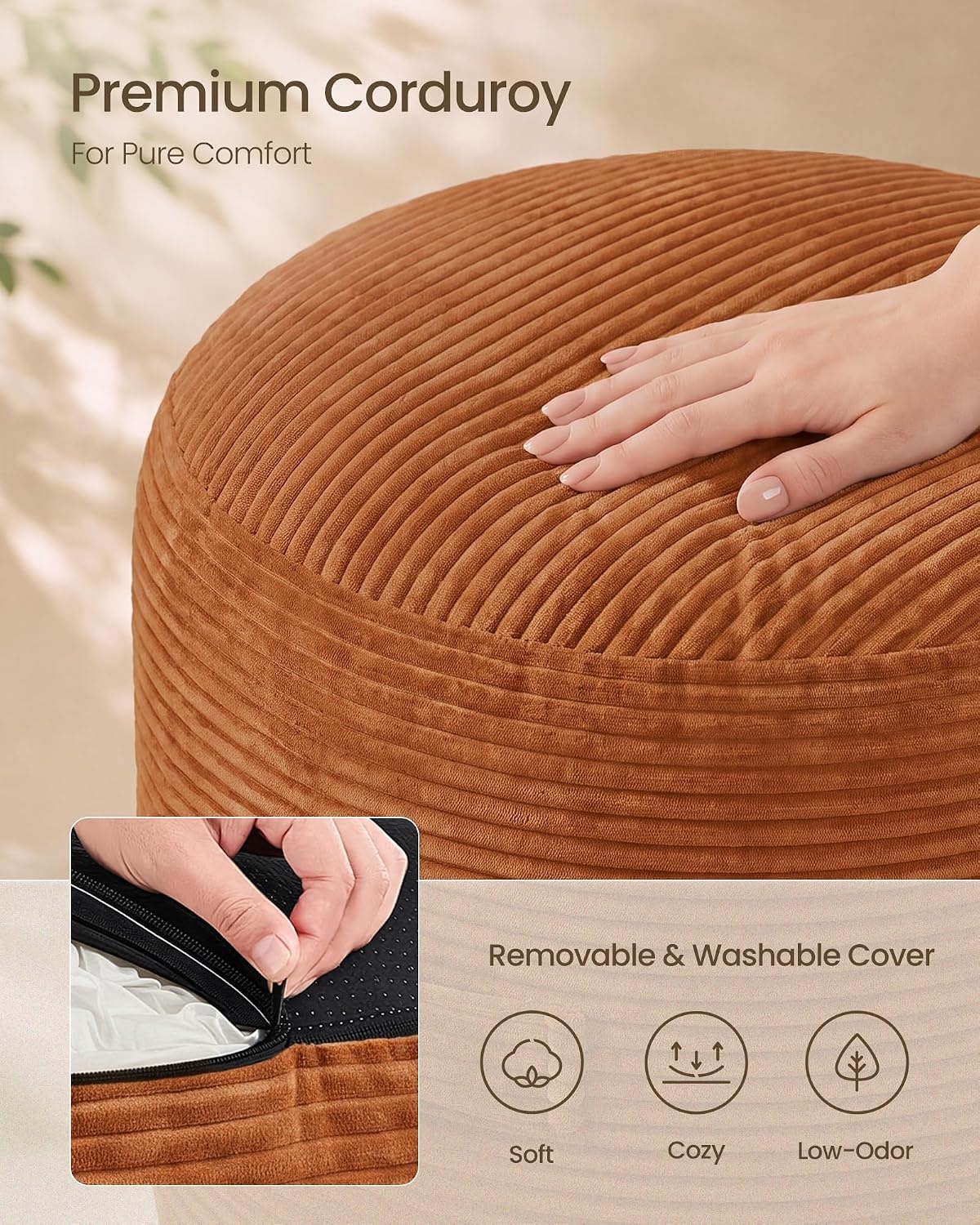 image:imageSONGMICS Stuffed Pouf Ottoman 20 Round Foot Rest with Side HandleBurgundy