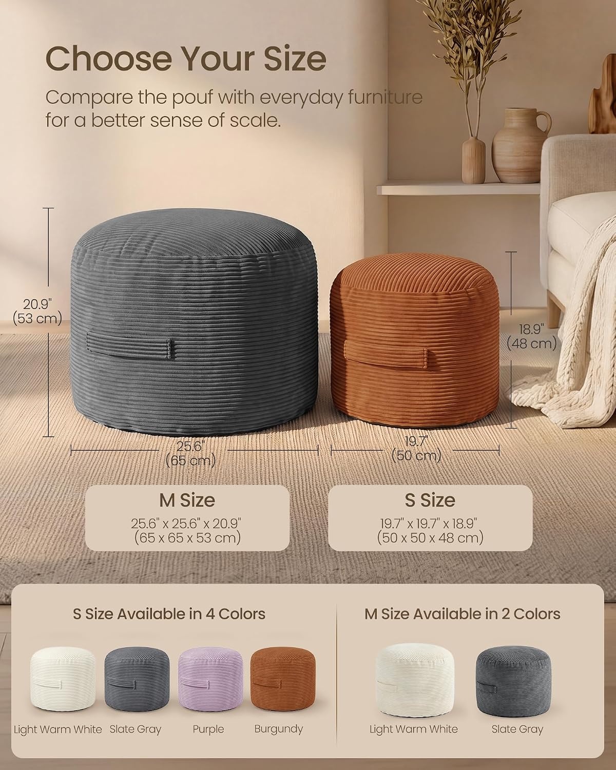 image:imageSONGMICS Stuffed Pouf Ottoman 20 Round Foot Rest with Side HandleBurgundy