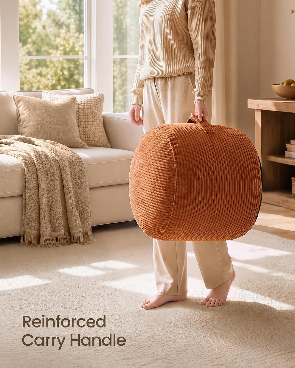 image:imageSONGMICS Stuffed Pouf Ottoman 20 Round Foot Rest with Side HandleBurgundy
