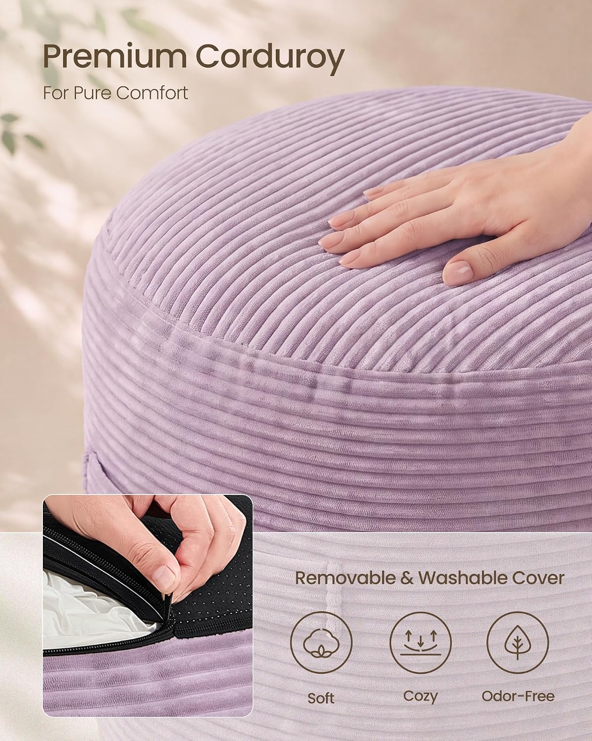 image:imageSONGMICS Stuffed Pouf Ottoman 20 Round Foot Rest with Side HandlePurple