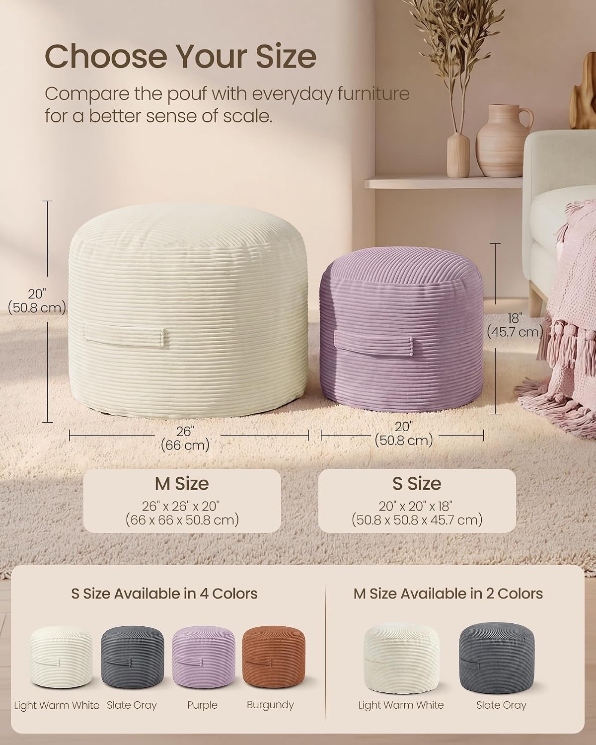 image:imageSONGMICS Stuffed Pouf Ottoman 20 Round Foot Rest with Side HandlePurple