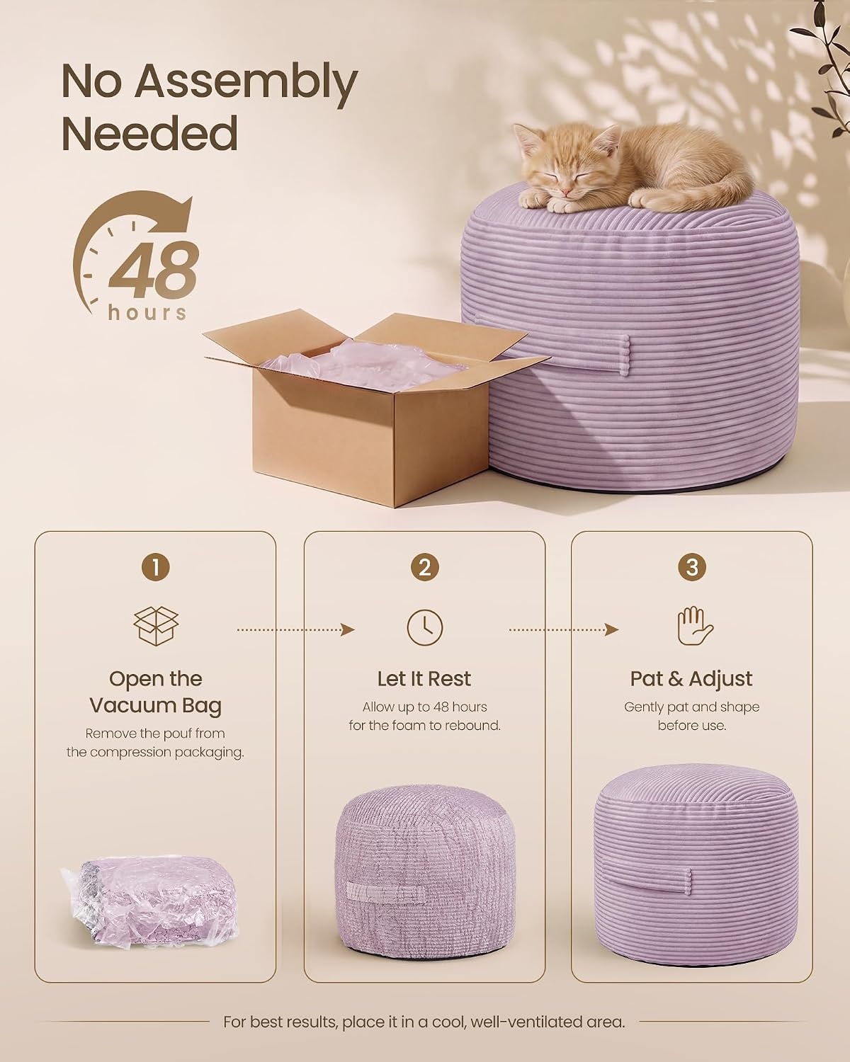 image:imageSONGMICS Stuffed Pouf Ottoman 20 Round Foot Rest with Side HandlePurple